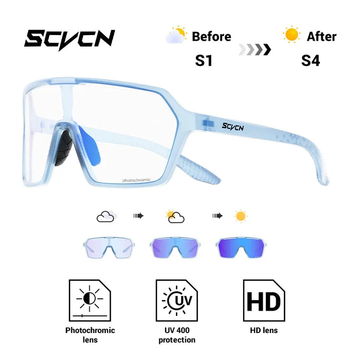 SCVCN Fashion Color Photochromic Cycling Glasses Outdoor Running Sunglasses Men MTB Cycling Sunglasses Women Road Bike Glasses