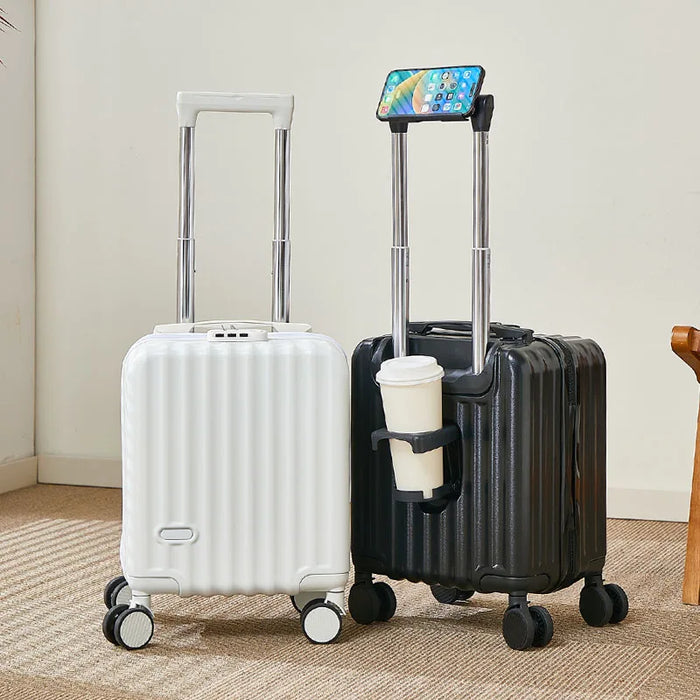 14-Inch Carry-On Suitcase with 3-Section Pull Rod Mobile Phone Holder And Cup Holder Lightweight Travel Luggage Handbag Suitcase