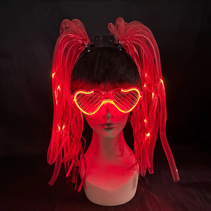 Funny LED Light Up Flashing Party Noodle Bridal Headband LED Glasses Girls Noodle Hair Bachelorette Party Rave Costume Dress Up