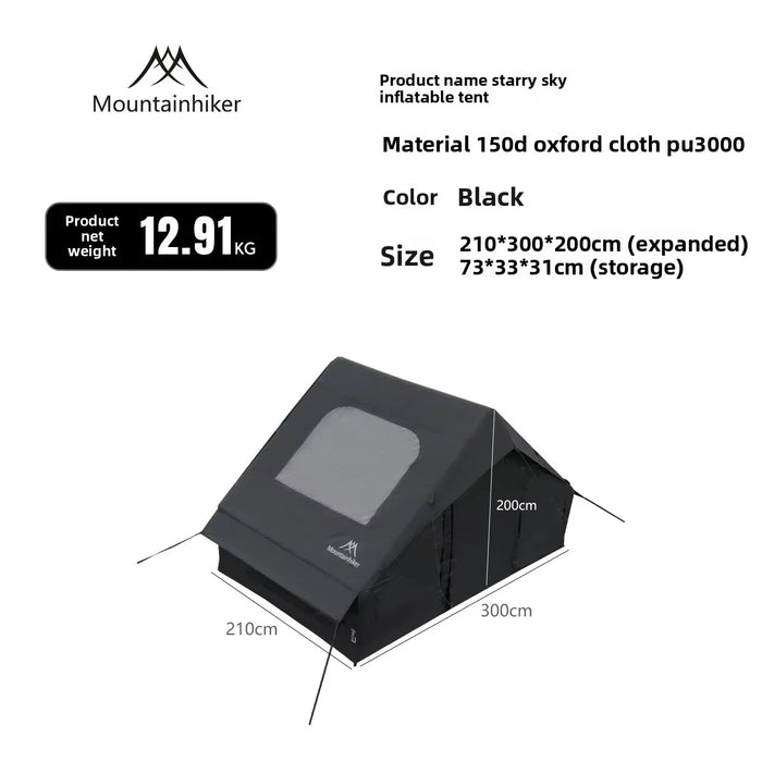 MOUNTAINHIKER 6.3㎡ Starry Sky Pattern Inflatable Tent Black Observation Skylight Quick Setup Outdoor Camping for 3/4 People Anti