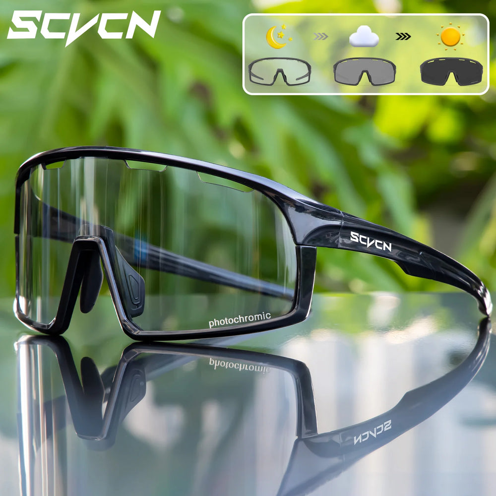 SCVCN Photochromic Cycling Glasses Hiking Drive Bicycle Sports Sunglasses Outdoor Running Sunglasses Men MTB Road Bike Glasses