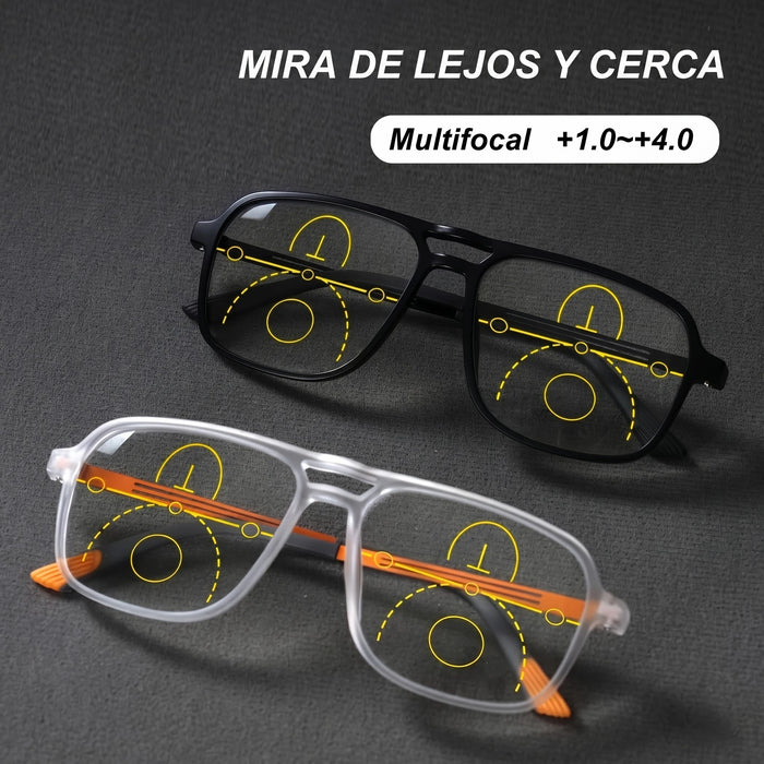 Progressive Multifocal Reading Glasses Intelligent Zoom Anti Blue Light Eyewear Alloy Temples Square Clear/Red Coating Glasses