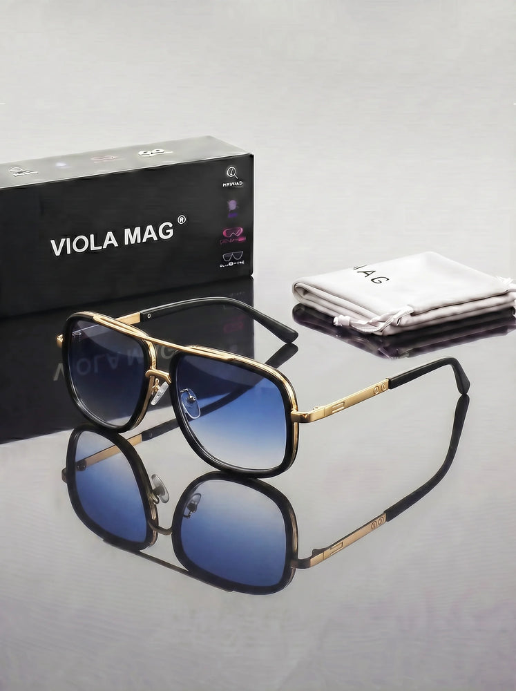 Gafas de sol de aviador VIOLA MAG de lujo retro con doble puente, gafas de piloto premium, gafas de diseñador de moda con terciopelo protector