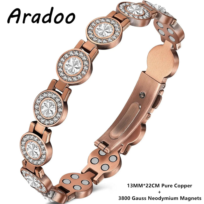 ARADOO Rose Design Pure Copper Bracelets for Women with 3800 Gauss Neodymium Magnetic Bracelet Jewelry Gifts