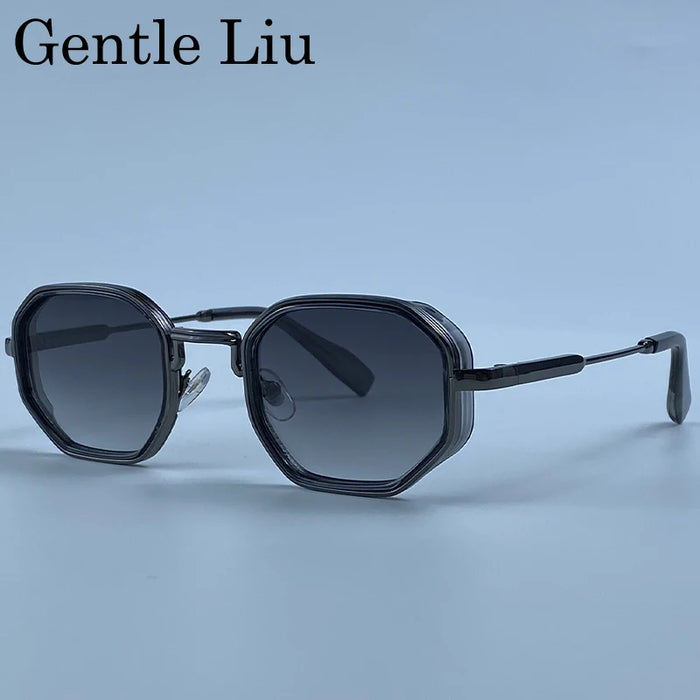 Lunettes de soleil polygonales carrées Steampunk Homme 2026, marque de luxe, monture métallique géométrique vintage, verres dégradés photochromiques