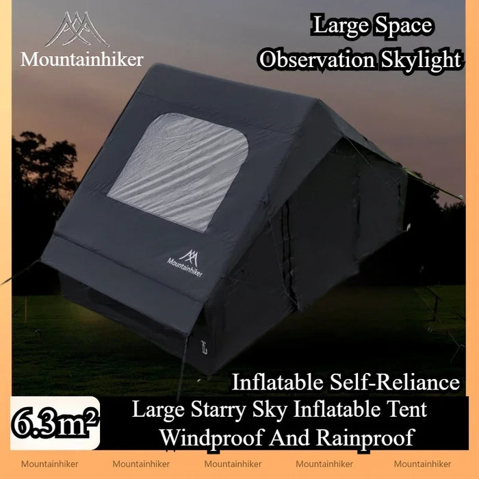 MOUNTAINHIKER 6.3㎡ Starry Sky Pattern Inflatable Tent Black Observation Skylight Quick Setup Outdoor Camping for 3/4 People Anti