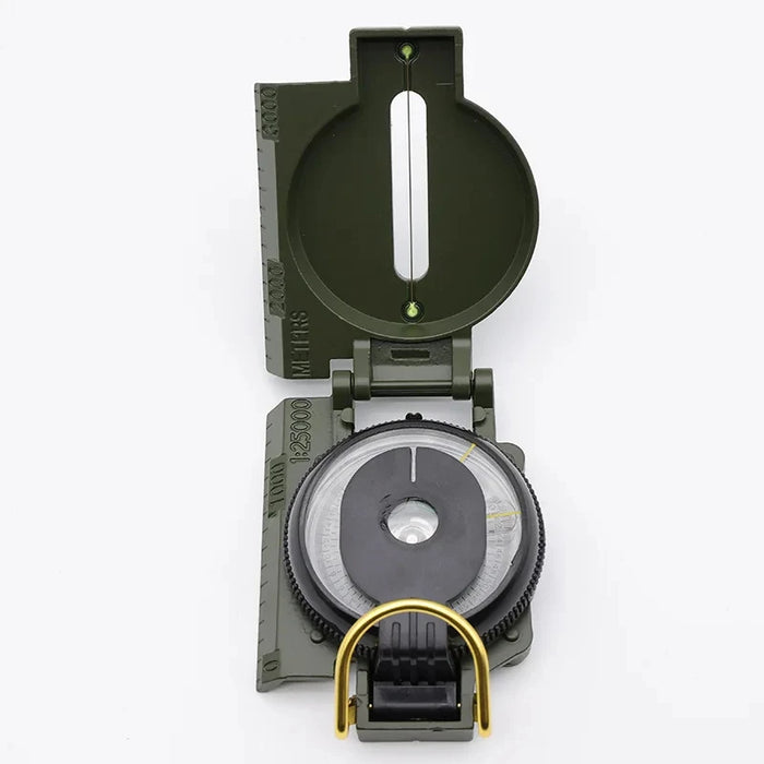 Brújula de supervivencia para exteriores, montañismo, camping, plástico verde militar, con tapa y guía portátil
