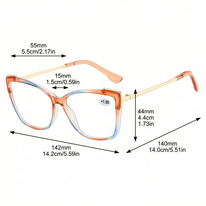 VIOLA MAG Lunettes de lecture œil de chat contrastées, branches métalliques anti-lumière bleue, pour femme, bureau, trajet quotidien