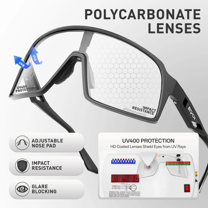 SCVCN Photochromic Cycling Glasses Men Women Running Sunglasses Outdoor Sports Motorcycle Bike Riding Eyewear Driving Fishing