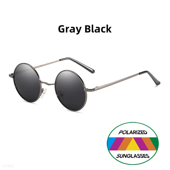 VIVIBEE Lunettes de soleil classiques polarisées rondes en métal pour femmes, décontractées, rétro UV400, pour hommes, noires, tendance 2026