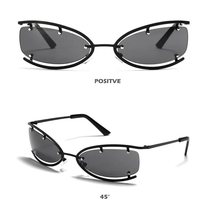 Fashion Y2K Wrap Around Sunglasses for Women Men Rimless Sun Glasses 2000'S Punk Sunglasses Goggles Shades UV400 Eyewear