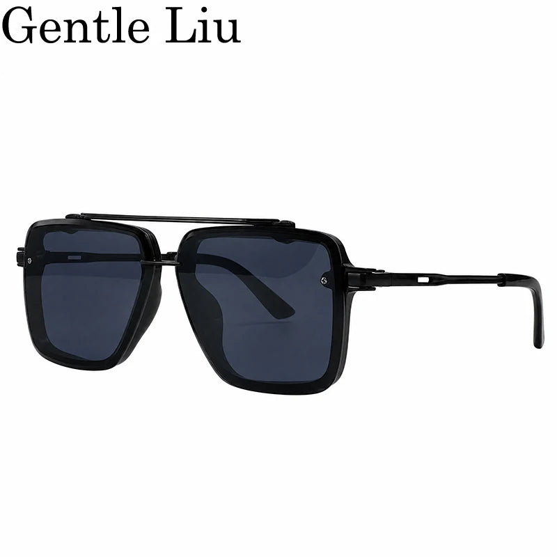 Steampunk Square Double Bridge Sunglasses Men Big 2026 Luxury Brand Designer Retro Punk Driving Sun Glasses Metal Frame Eyewear