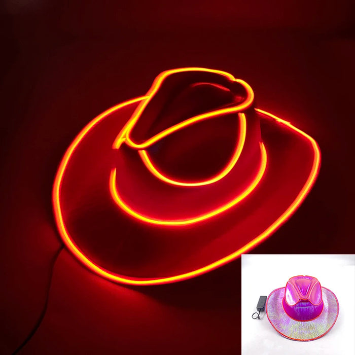 Despedida de Soltera Artículos Luminosos Novia Sombrero de Vaquera Brillante Gorra de Vaquero Nacarada con LED Sombrero de Moda con Luz de Neón para Fiesta