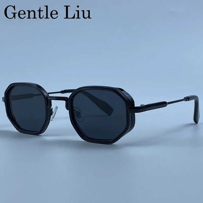 Lunettes de soleil polygonales carrées Steampunk Homme 2026, marque de luxe, monture métallique géométrique vintage, verres dégradés photochromiques
