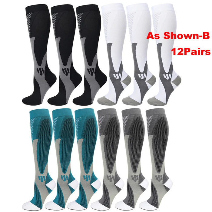 6Pairs Compression Socks 20-30mmHg High Stockings Men & Women Sports Marathon Cycling Football Varicose Veins EU35-45