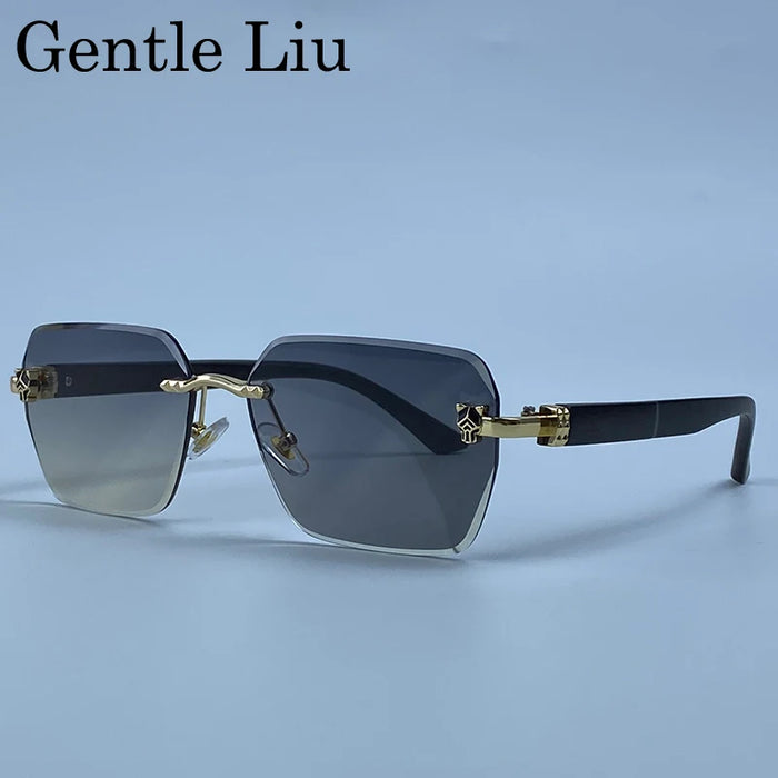 Rimless Square Men Sunglasses 2026 Luxury Polygon Photochromic Sun Glasses Male Driving Shades Punk Cut Lenses Frameless Eyewear