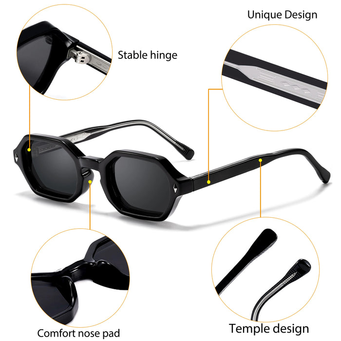 HBK Fashion Retro Polygon Men Sunglasses Small Frame Cupronickel Core Insert Leg Sun Glasses Outdoor Party Vacation Travel
