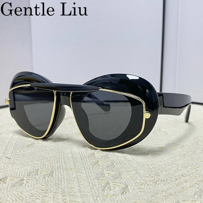Sexy Cat Eye Punk Sunglasses Women 2026 Luxury Brand New Y2k Sports Double Frame Sun Glasses For Men Shield Eyewear Shades UV400
