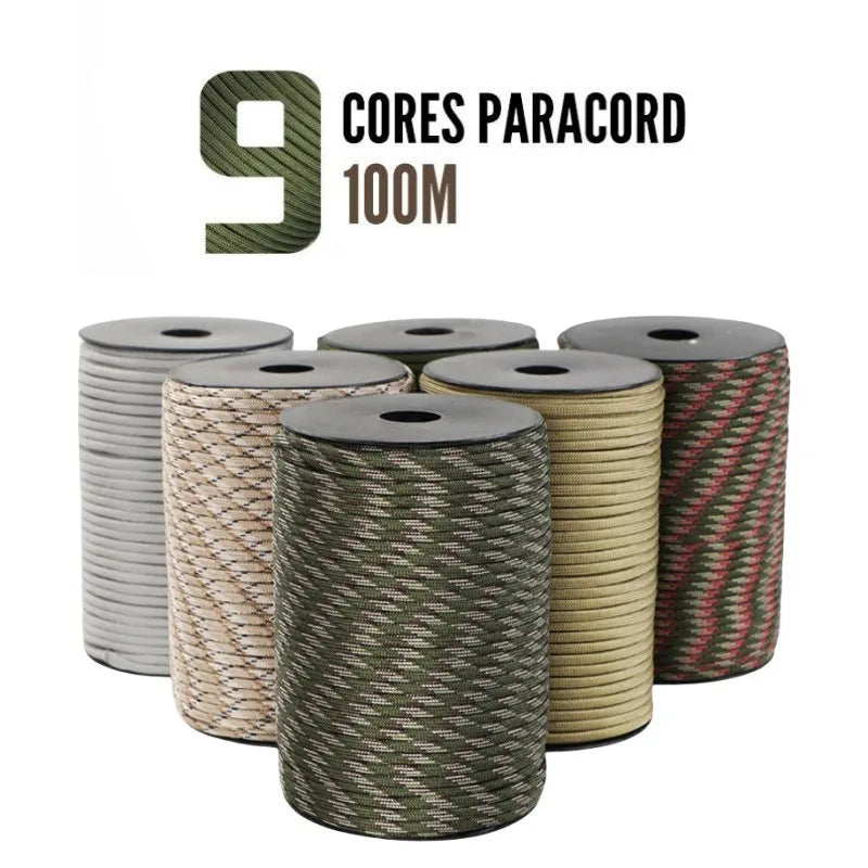 100M/50M 550 Military Standard 9-Core Paracord Rope 4mm Outdoor Parachute Cord Survival Umbrella Tent Lanyard Strap