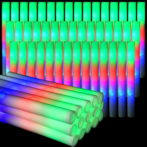 Bâtons lumineux en mousse de 30 pièces avec 3 modes LED colorés clignotants, bâtons lumineux phosphorescents pour fêtes, mariages, raves, concerts