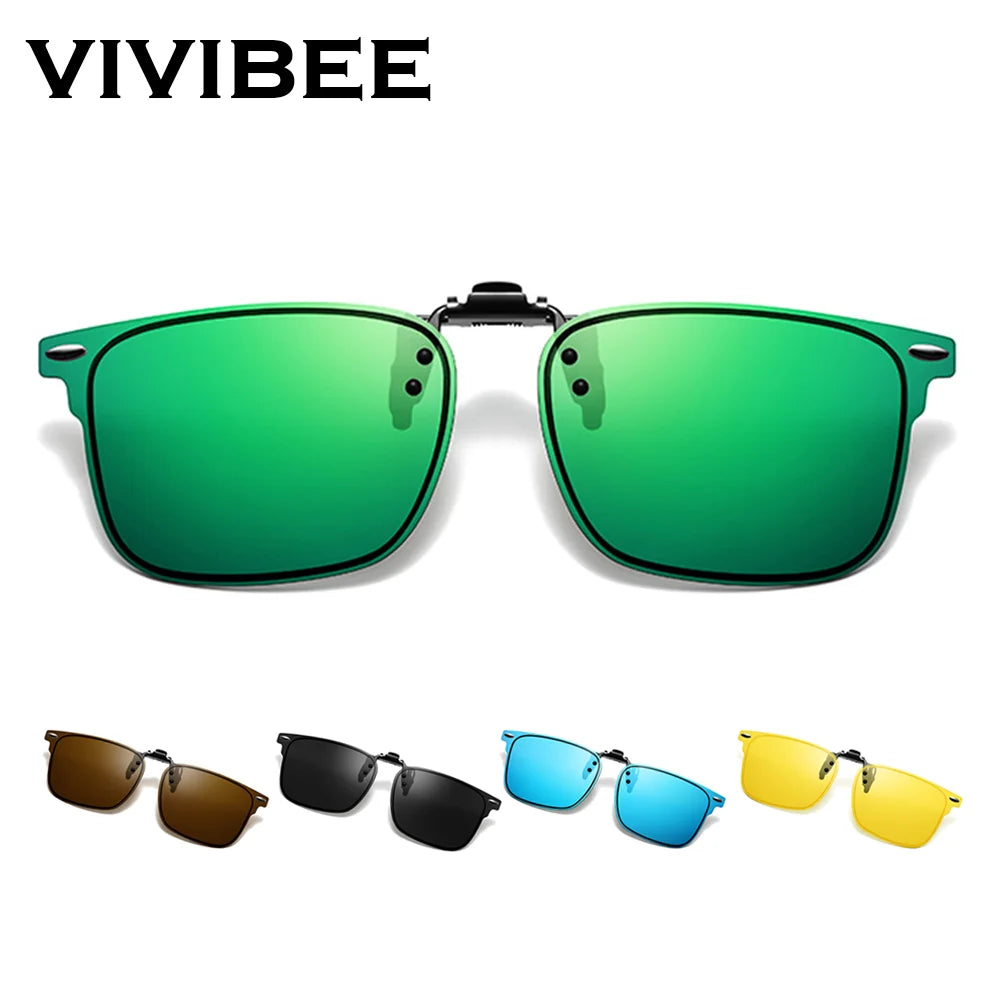 VIVIBEE Lunettes de soleil polarisées à clipser relevables et sans monture pour la conduite de nuit anti-éblouissement, avec verres de mode effet miroir vert