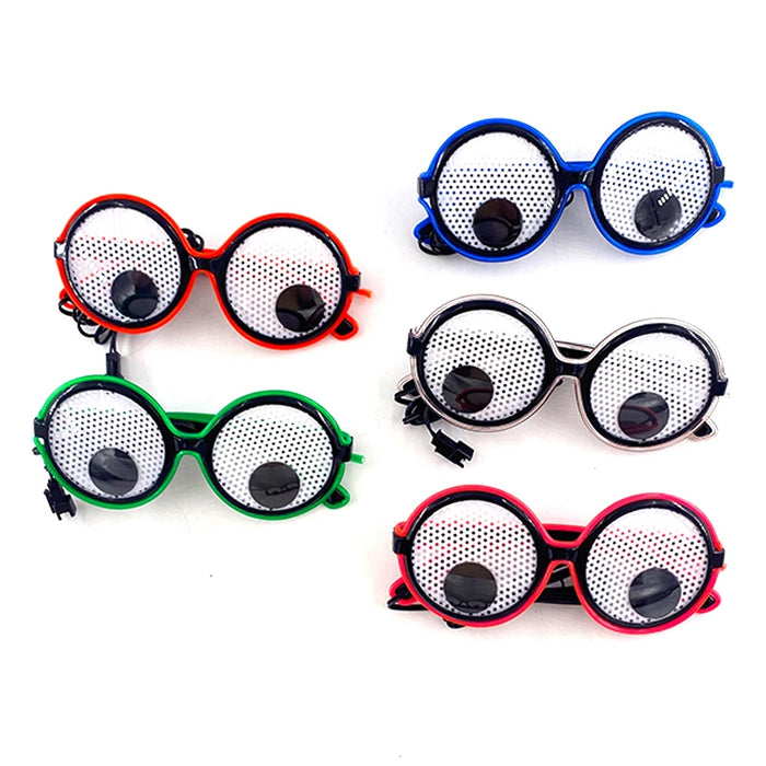 Gafas de neón con ojos móviles LED, musicales, rave, fluorescentes, para fiesta de Navidad, decoración, con montura redonda, divertidas, estilo dibujos animados.