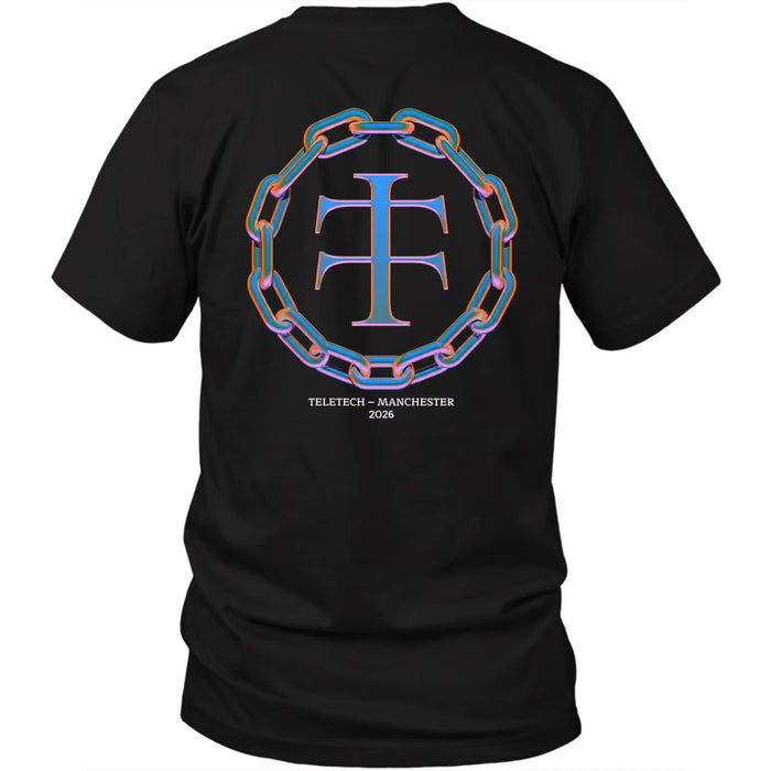 Teletech Manchester 2026 Camiseta Estampada en la Espalda Techno Rave Música Electrónica Camiseta Gráfica de Algodón Oversized para Hombre y Mujer