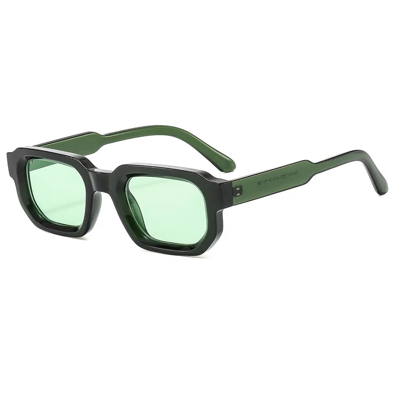 Lunettes de soleil pour hommes avec rivets carrés à la mode, style punk vintage, dégradées, pour femmes, verres verts tendance, protection UV400