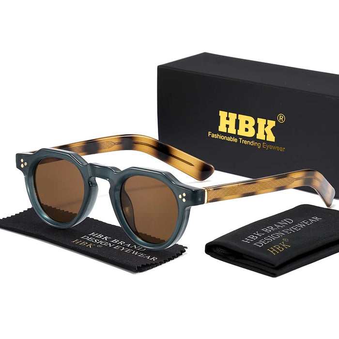 HBK Retro Small Round Men Sunglasses High-Quality Thick Style Women Outdoor Travel Business Driving Decorative Glasses UV400