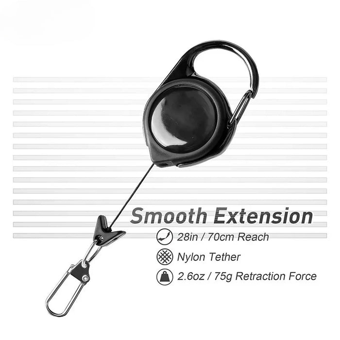 Mousqueton rétractable robuste avec enrouleur à câble en acier, boucle, porte-clés à ressort pour activités de plein air, accessoire de sport, outil.