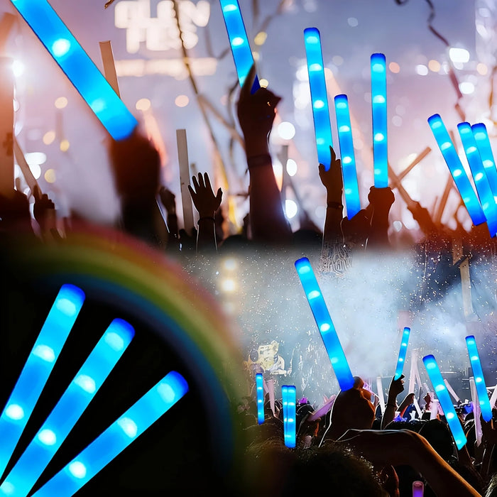 30pcs Blue LED Light Up Foam Sticks Glow Wand 3-Mode Flashing Cheer Tube Glow in The Dark  Wedding Birthday Concert DJ Raves