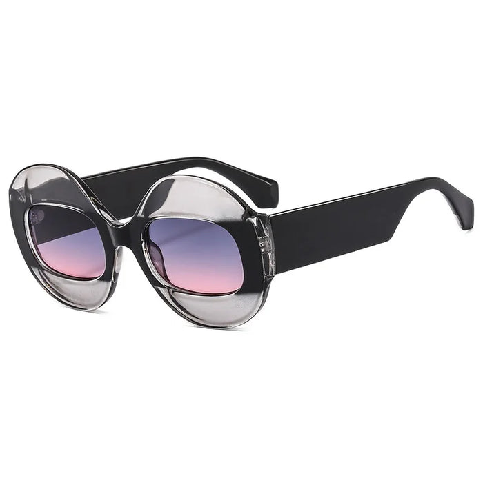 Gafas de sol de mujer de moda redondas con contraste de color, retro ovaladas, lentes transparentes degradadas UV400, gafas de sol modernas estilo punk para hombre
