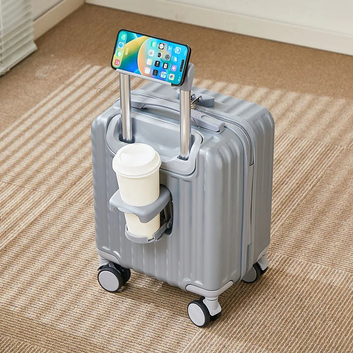 14-Inch Carry-On Suitcase with 3-Section Pull Rod Mobile Phone Holder And Cup Holder Lightweight Travel Luggage Handbag Suitcase