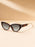 Light Luxury Narrow Frame Cat Eye Sunglasses With Contrasting Marble Texture Frame For Girls' Travel Street Photography Glasses