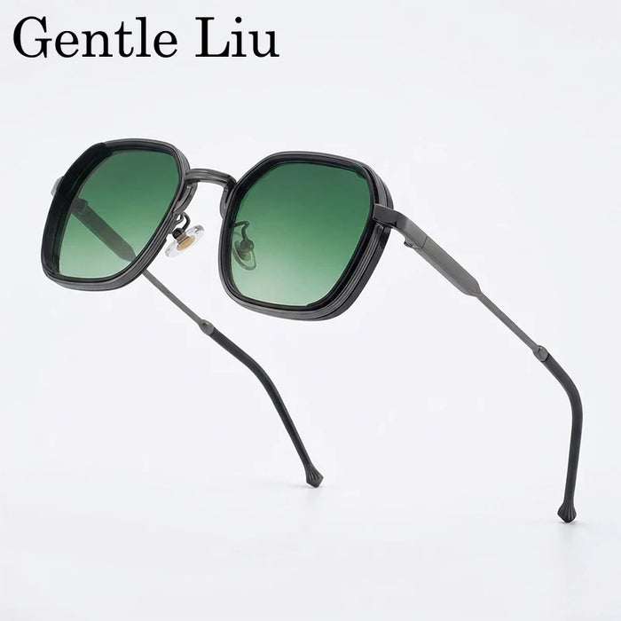 2026 Lunettes de soleil Steampunk carrées pour hommes, monture en métal polygonale, petites lunettes de soleil punk noires pour la conduite