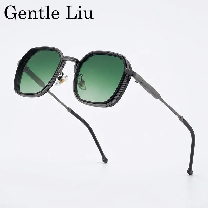 2026 Lunettes de soleil Steampunk carrées pour hommes, monture en métal polygonale, petites lunettes de soleil punk noires pour la conduite