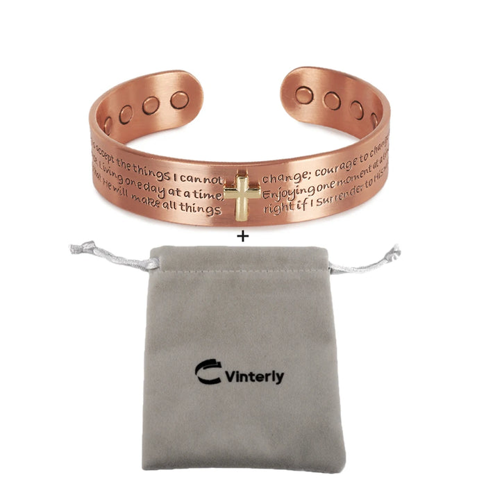 Pure Copper Bracelets for Men Cross Bible Adjustable Cuff Magnetic Bangles 15mm Arthritis Health High Magnet Jewelry Resizable