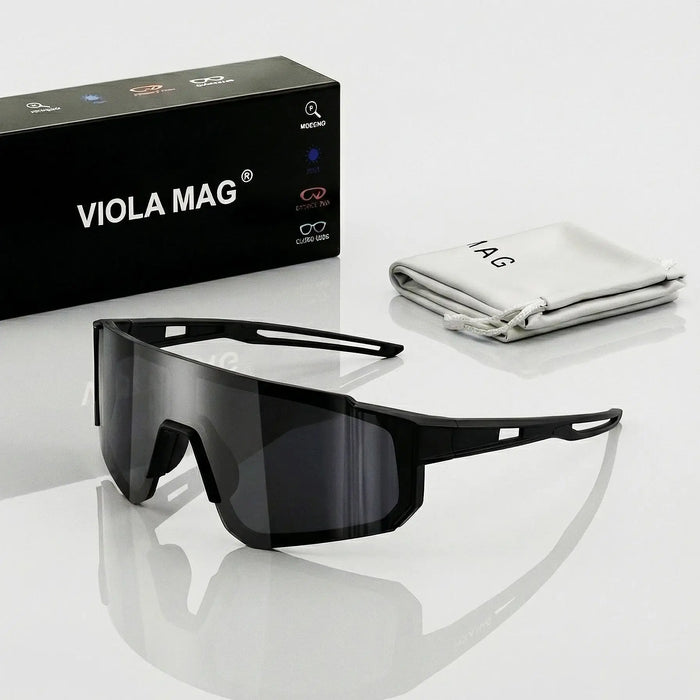VIOLA MAG Unisex Sports Sunglasses, Oversized Frame Cycling Glasses, Lightweight TR90 Lenses, Non-slip for Running, Fishing, Hik