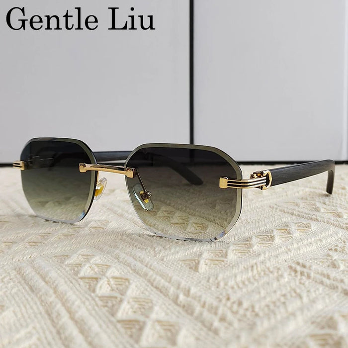 Vintage Square Rimless Sunglasses Men 2026 Luxury Brand Trendy Frameless Punk UV400 Eyewear Anti Blue Light Prescription Glasses