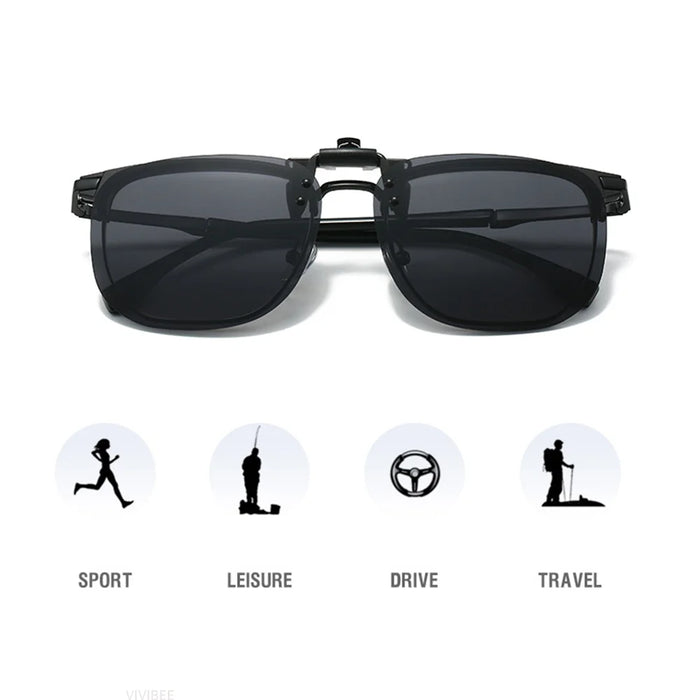 VIVIBEE Gafas de Sol con Clip Abatible Polarizadas para Hombre Cuadradas UV400 Fotocromáticas de Visión Nocturna para Mujer Clásicas con Clip de Espejo