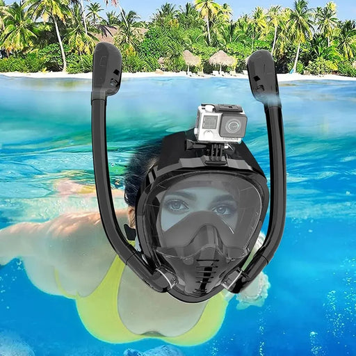 Máscara de esnórquel de cara completa con vista panorámica de 180°, de silicona, con sistema dry top, gafas de buceo y natación con 2 tubos, antivaho y antifugas