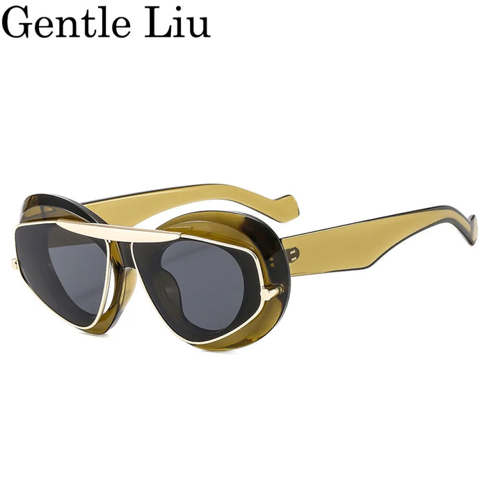 Sexy Cat Eye Punk Sunglasses Women 2026 Luxury Brand New Y2k Sports Double Frame Sun Glasses For Men Shield Eyewear Shades UV400