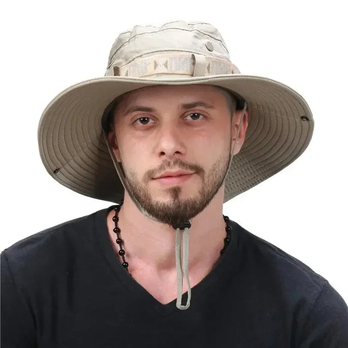 Sombrero de cubo de verano para hombre, protección UV para exteriores, ala ancha, Panamá, Safari, caza, senderismo, malla, pescador, gorra de protección solar para playa