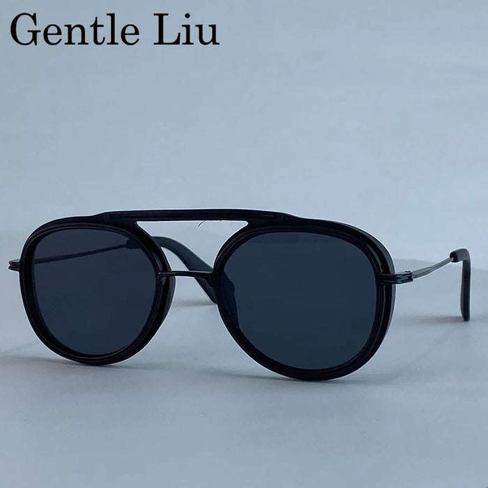 Steampunk Round Sunglasses Men 2026 Luxury Brand Vintage Oval Punk Sunglass Metal Frame Double Beam Eyewear Trendy UV400 Shades