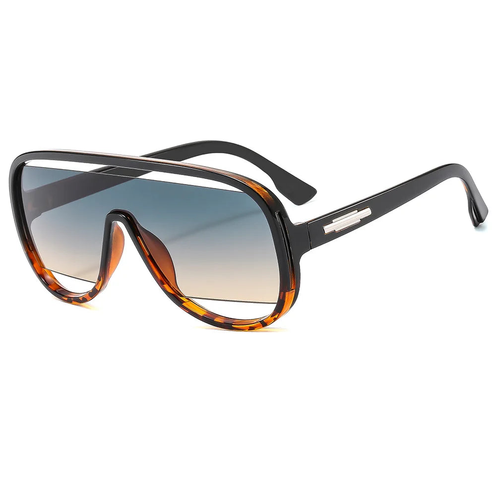 Gafas de sol de piloto de moda de gran tamaño para hombres, gafas de sol únicas con montura hueca para mujeres, lentes de espejo degradado retro de una pieza con protección UV400, sin montura