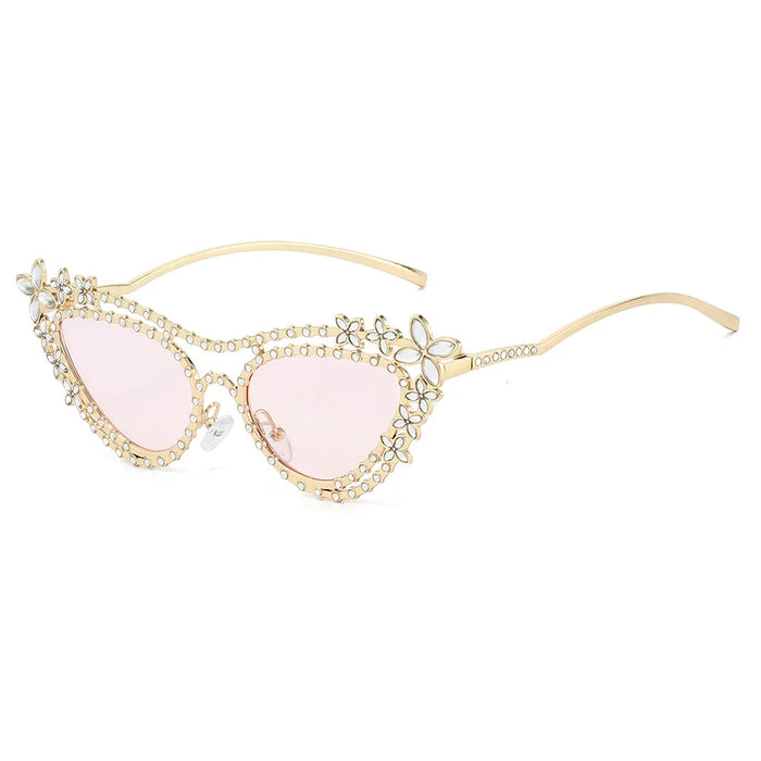 Ins Nouvelles Lunettes de soleil de luxe à double faisceau œil de chat pour femmes Y2K, design de fleur en diamant, tendance, décontractées, pour hommes, Gafas De Sol UV400