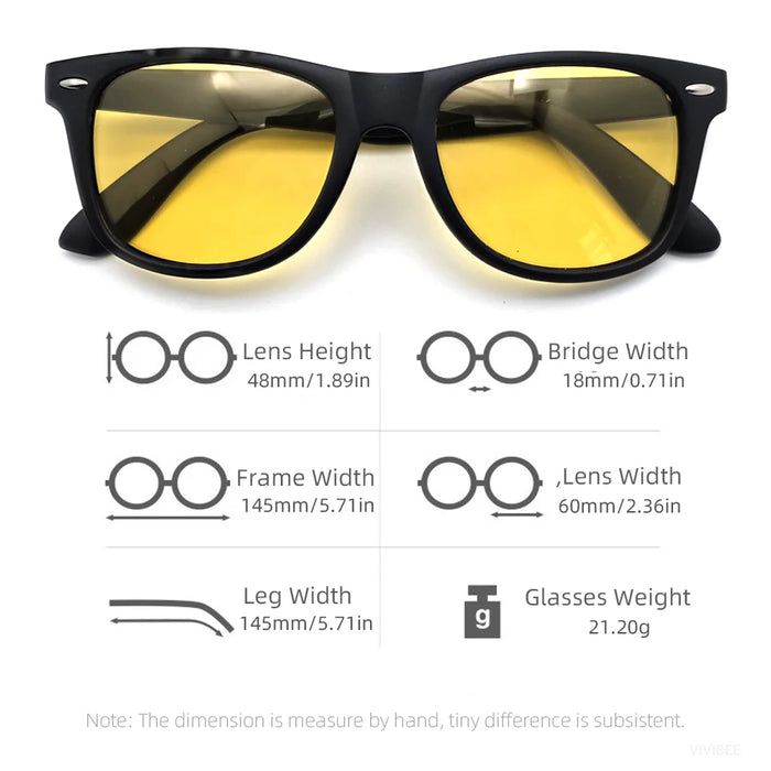 VIVIBEE Classic Night Vision Glasses Men Square Polarized Lenses UV400 Yellow Sunglasses for Women 2026 Driving Goggles