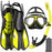 Mask Fins Snorkel Set 4 in 1 Panoramic View Dry Top Adjustable Short Dive Flippers Travel Bag Scuba Gear Diving Swimming Adults