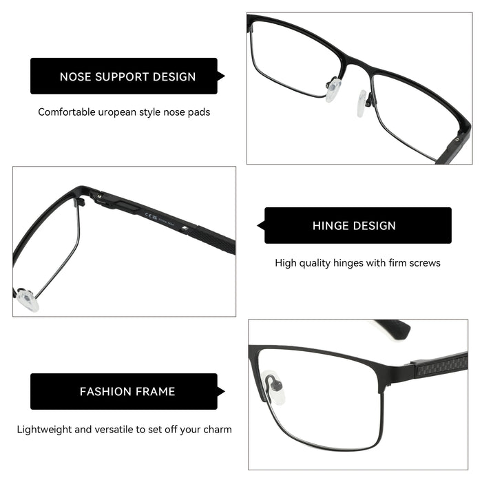 ZENOTTIC Anti Blue Light Reading Glasses for Men Computer Readers Trendy Square High-quality Metal Frame Anti Glare Presbyopic