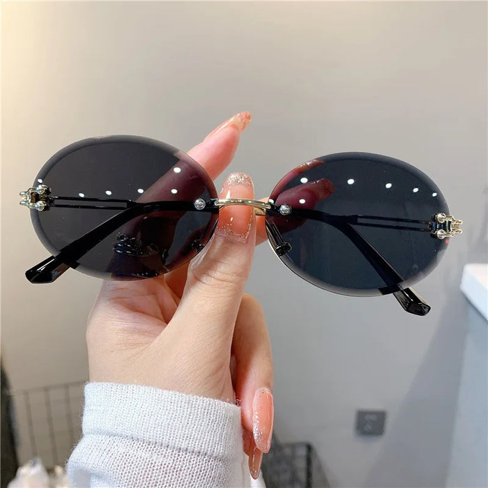 Fashion Rimless Sunglasses Women Classic Oval Cute Glasses Brand Vintage Small Rectangle Sun Glasses Female Eyewear Anti-Glare